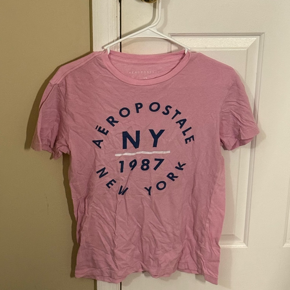 Aeropostale Light Pink Tee with Blue Lettering